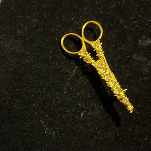 vintage scissors rhinestones gold tone brooch
